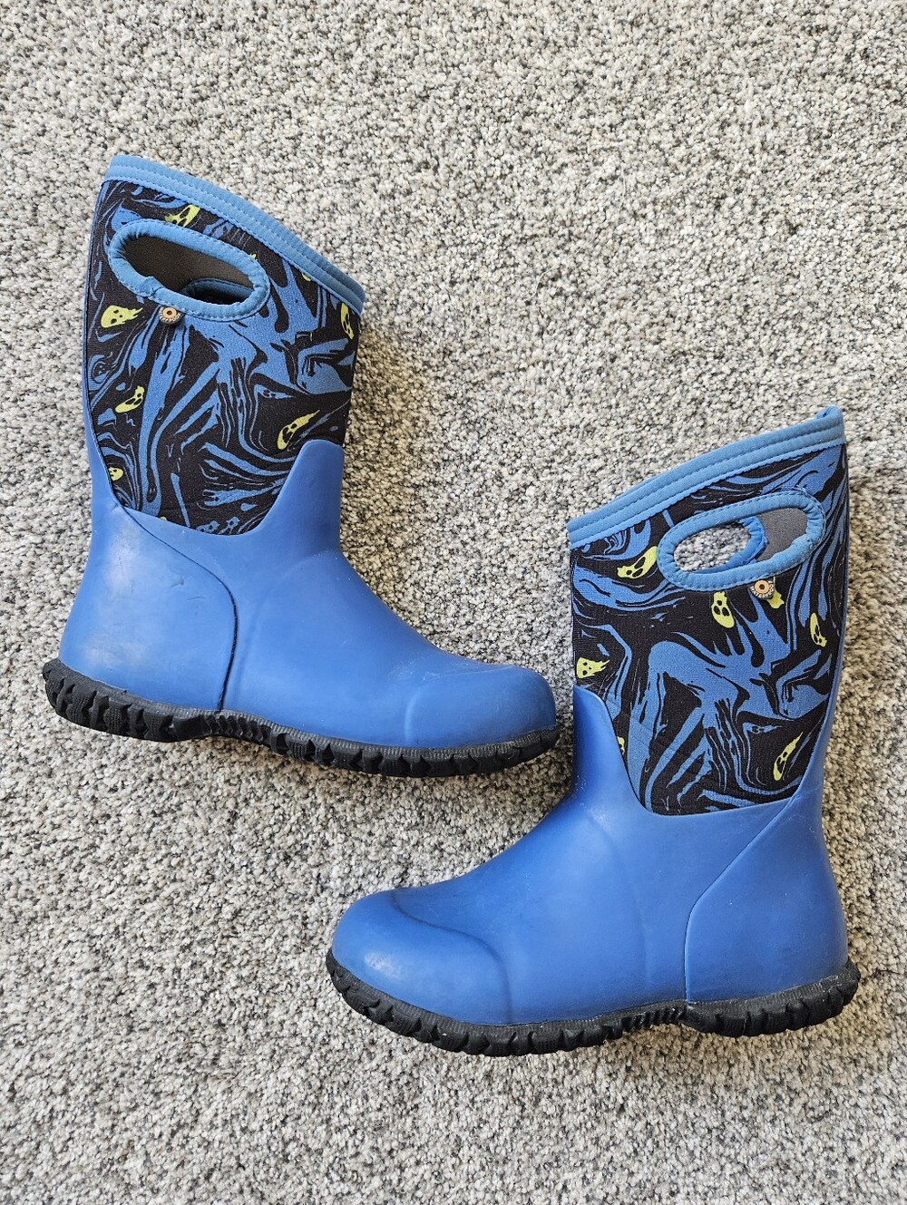 Kids Blue Bog Spooky Patterned Waterproof Rain Boots